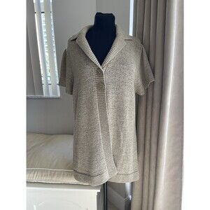 August Silk Women Tan Short Sleeve Large Button Acrylic Ribbon Knit Cardigan XL